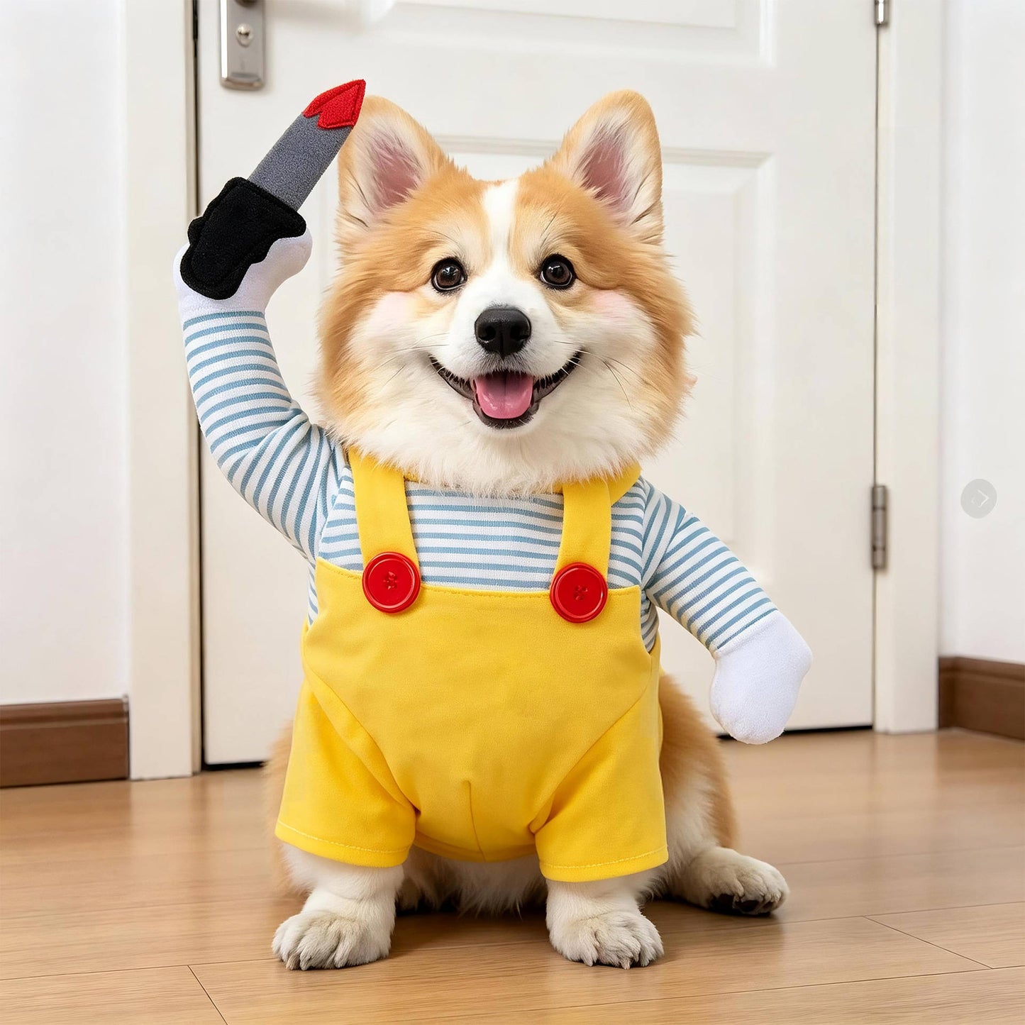 Clown Dog Costume, Creepy Halloween Costume with Fake Arms and 3D Walking Look for Trick or Treating