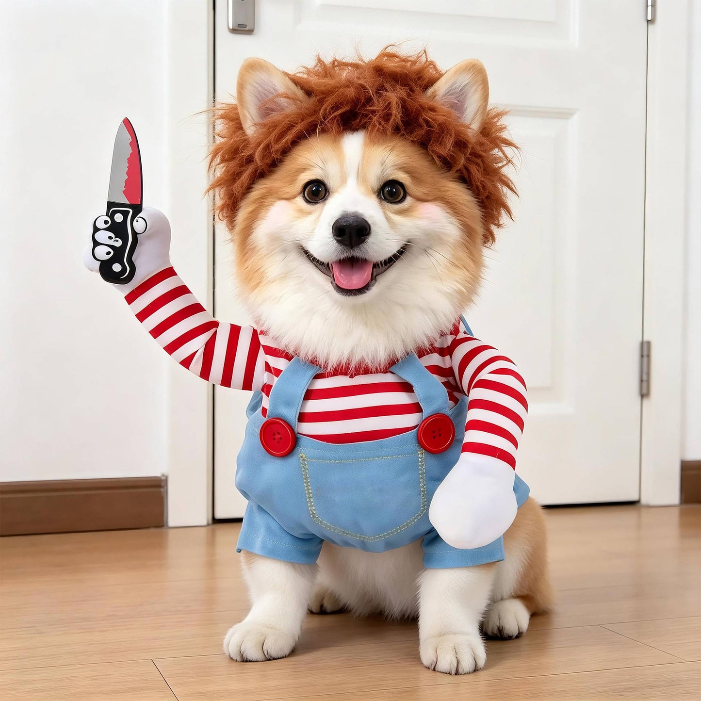 Clown Dog Costume, Creepy Halloween Costume with Fake Arms and 3D Walking Look for Trick or Treating
