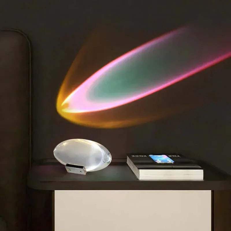 Crystal Atmosphere Lamp Elegant Ambient Lighting projecting a colorful arc onto a dark wall