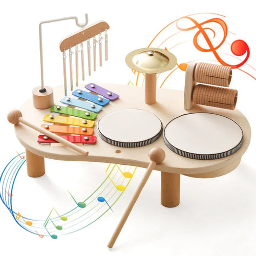 Wooden Toy Drum Set with Xylophone and Maracas for Ages 2-6