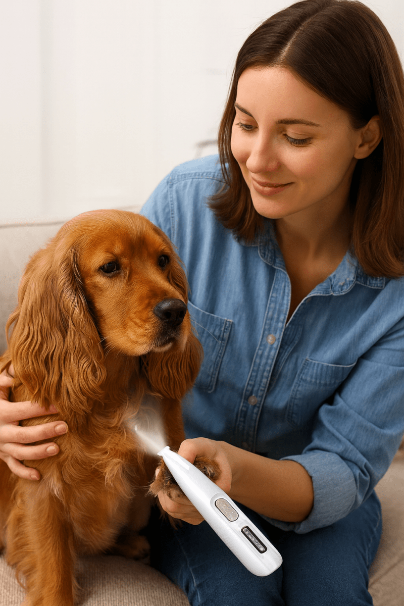 Rechargeable Pet Trimmer with Ceramic Blades and Built-in Light, 35 Decibel Quiet Motor