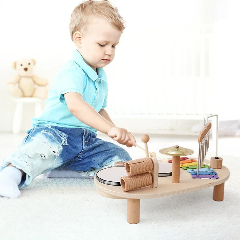 Wooden Toy Drum Set with Xylophone and Maracas for Ages 2-6