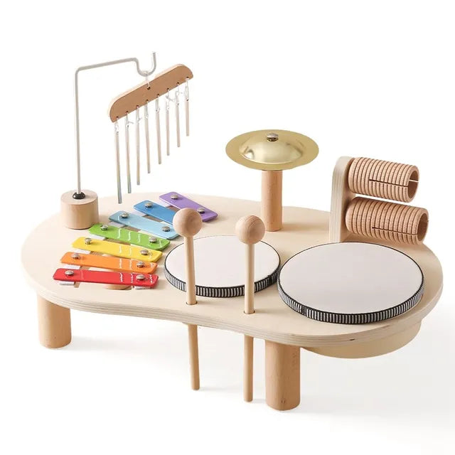 Wooden Toy Drum Set with Xylophone and Maracas for Ages 2-6