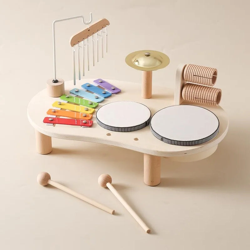 Wooden Toy Drum Set with Xylophone and Maracas for Ages 2-6