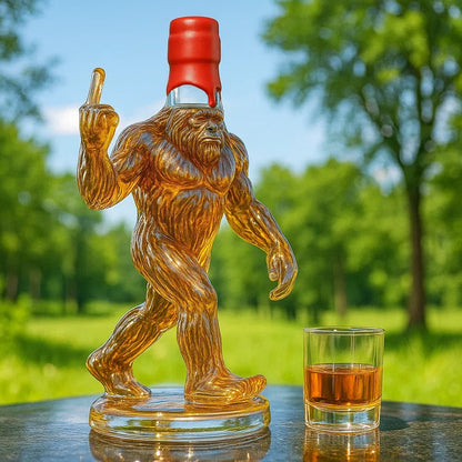 Whiskey Decanter with Hand-Blown Bigfoot Sculpture and Glass Stopper, 25.3 oz Gift Box