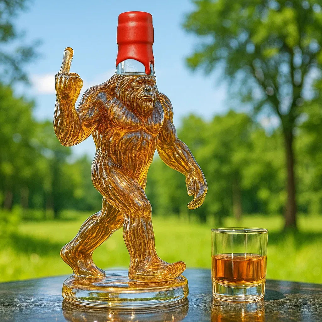 Whiskey Decanter with Hand-Blown Bigfoot Sculpture and Glass Stopper, 25.3 oz Gift Box
