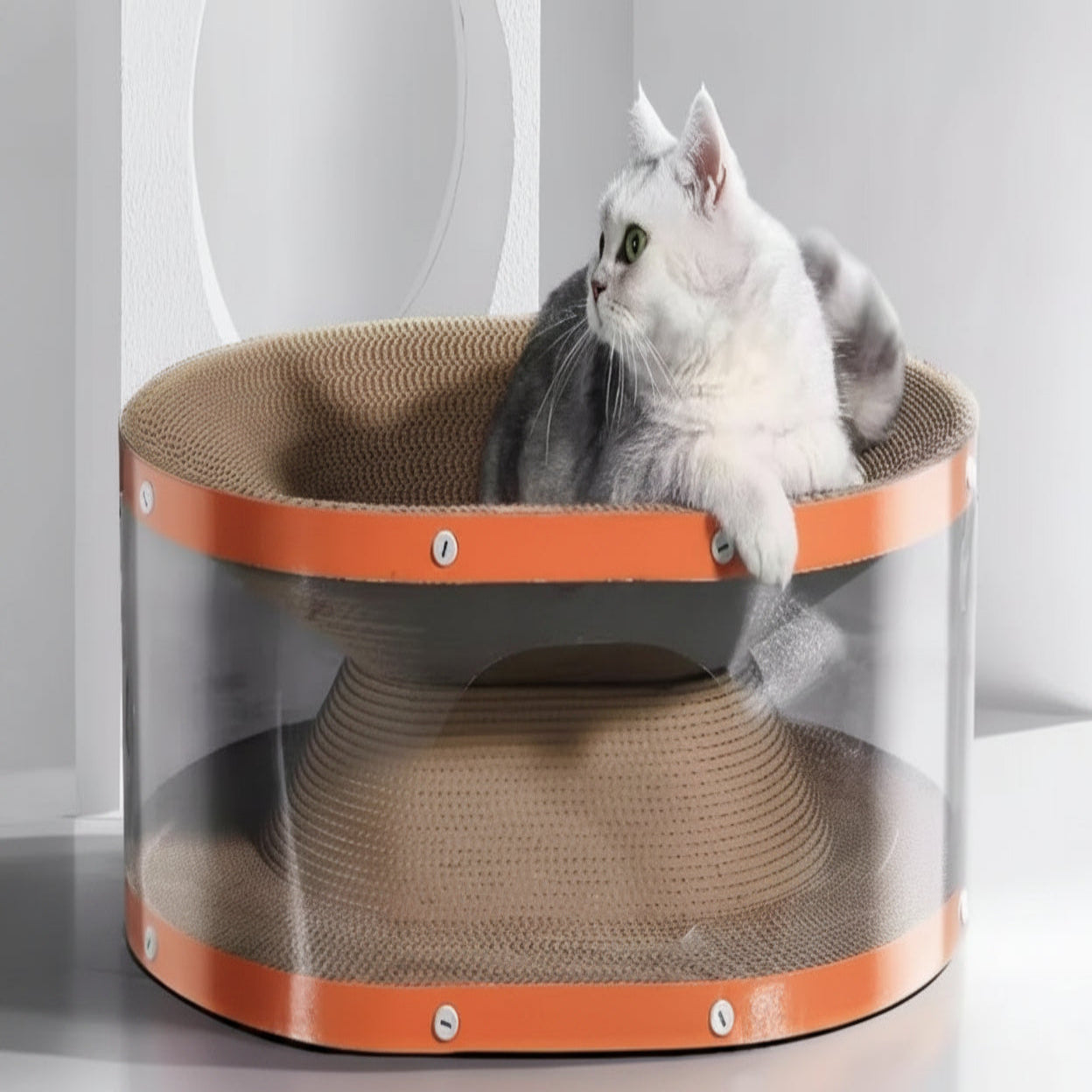 Cat Scratching Board with Corrugated Cardboard and Raised Nest Resting Area