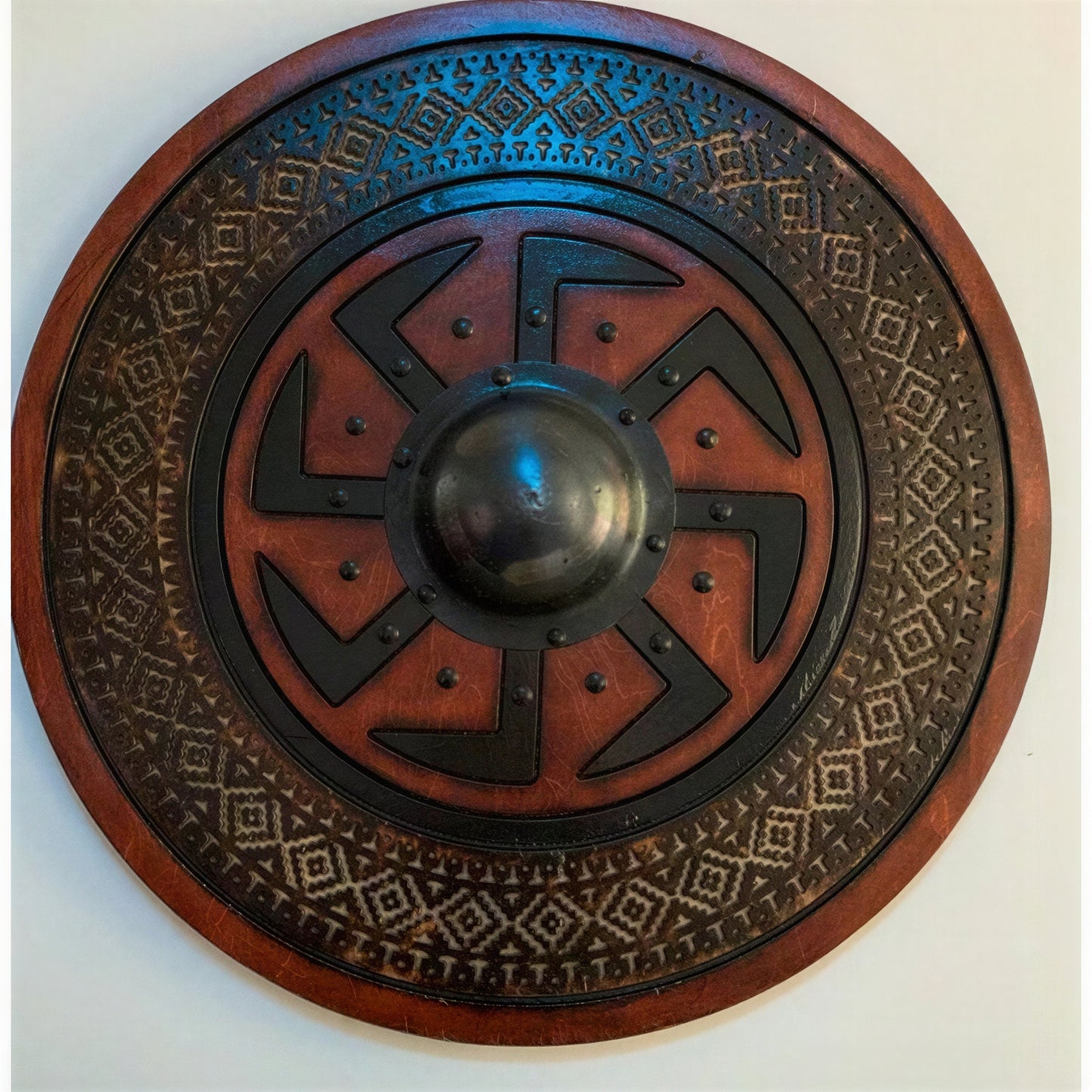 Wooden Viking Shield with Double Raven Design and Battleworn Finish, 12 Inch