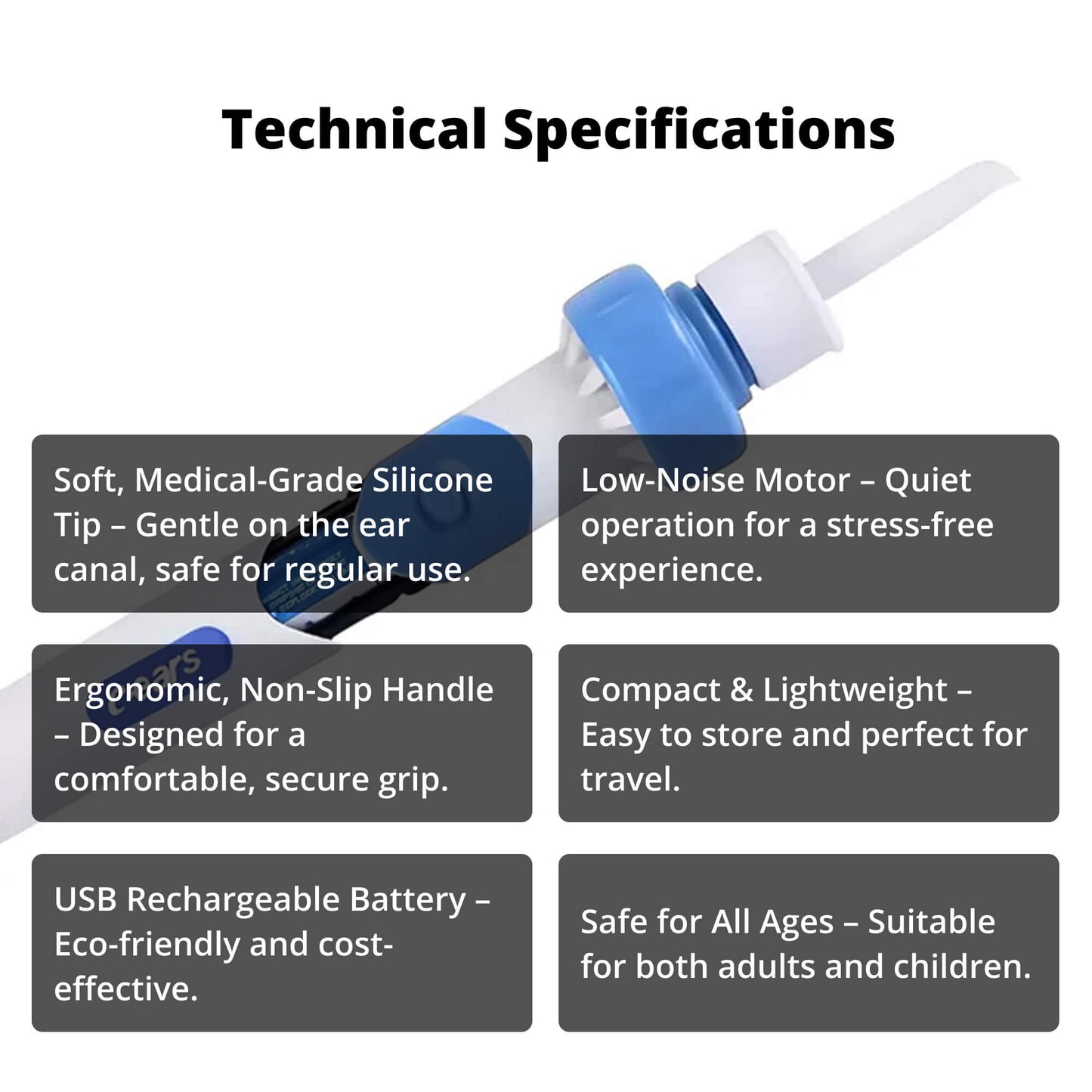 Electric Ear Wax Suction Tool with Medical Grade Silicone Tip and 60-Minute Battery