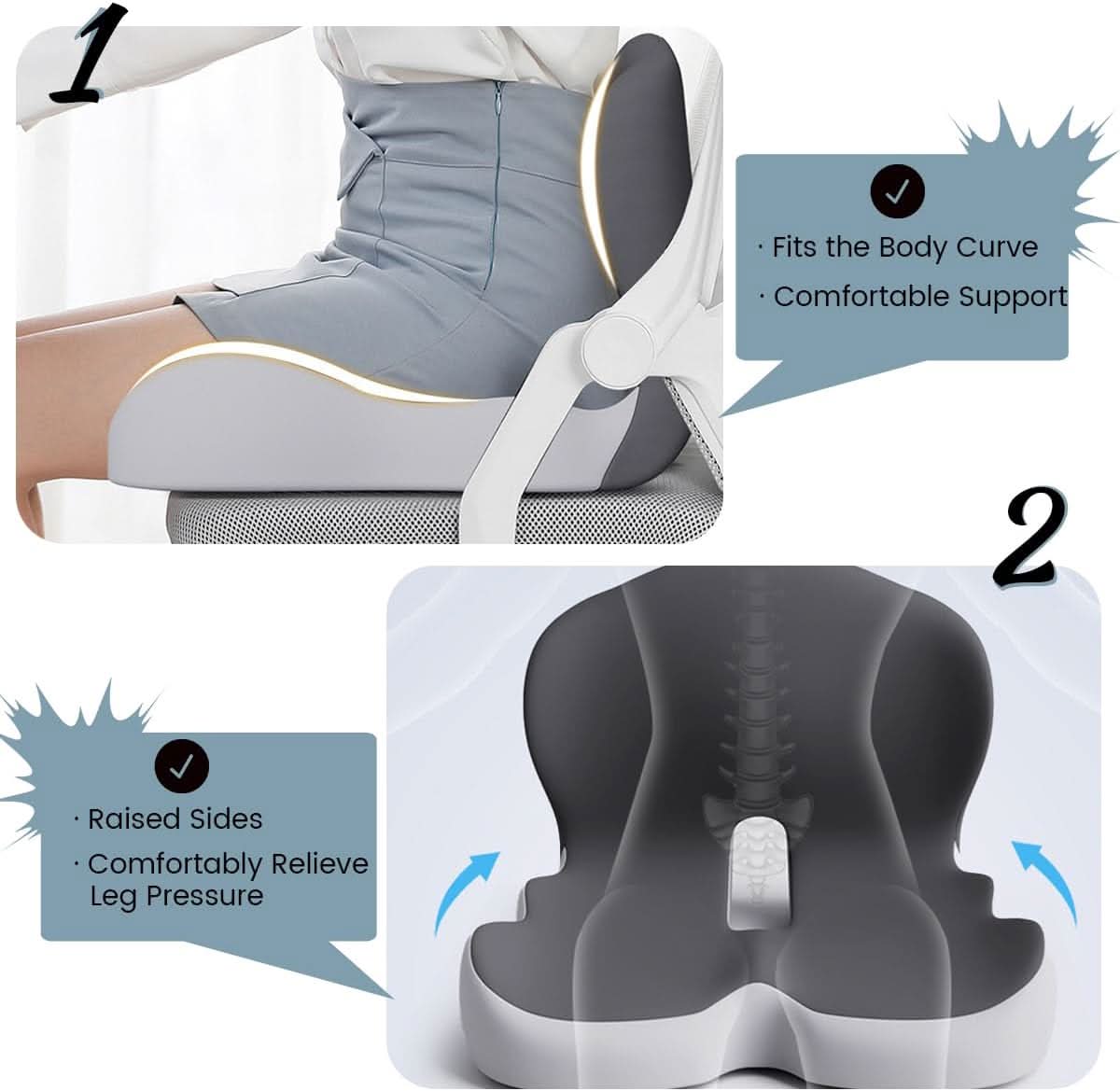 Memory Foam Seat Cushion with Non Slip Base and Machine Washable Cover