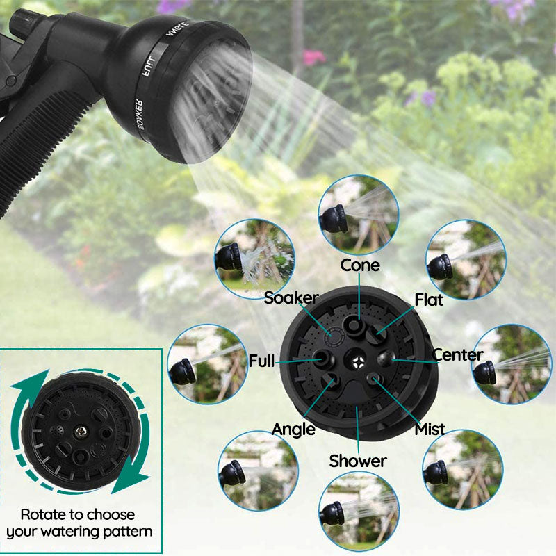 Expandable Garden Hose with 8-Spray Nozzle and Kink-Resistant Design