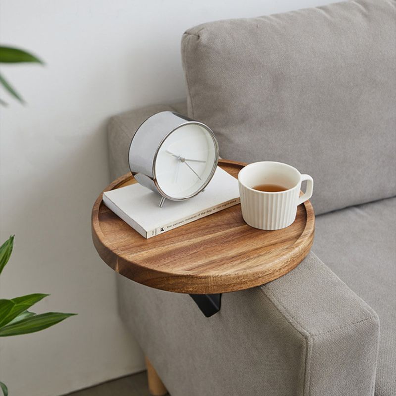 Solid Wood Armrest Tray with Secure Clip Attachment and Walnut Finish