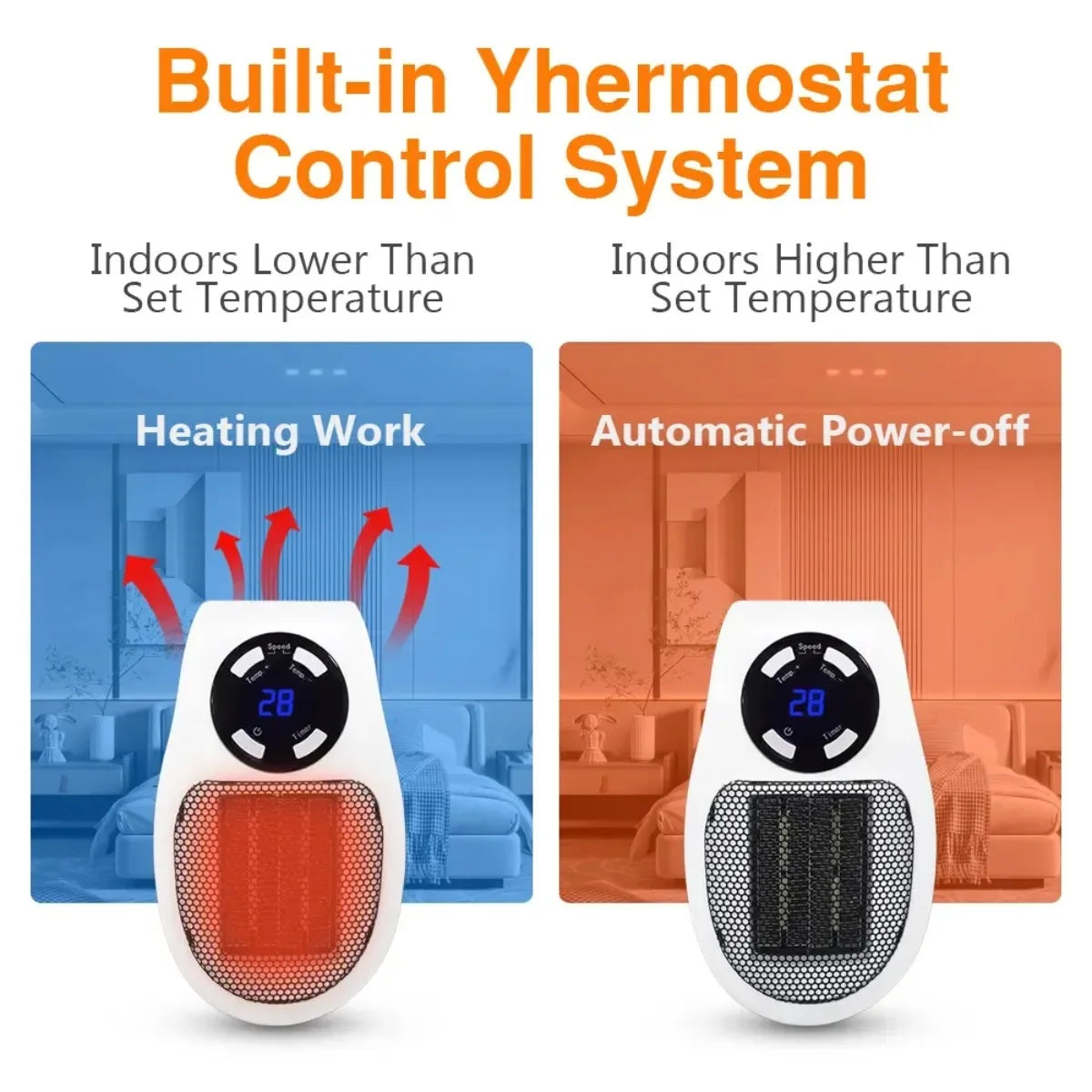 Room Heater with Automatic Tip Over Shutoff and Overheat Protection