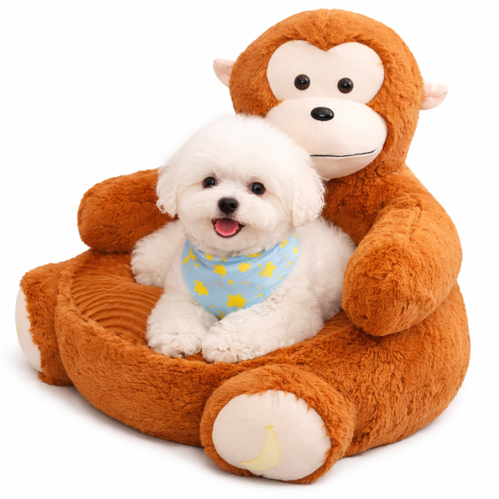 Plush Pet Bed with Raised Edges and Machine Washable Cover for Dogs and Cats
