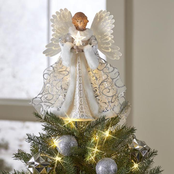 Angel Tree Topper with Animated Fiber Optic Wings and Warm White Star, Adapter Powered