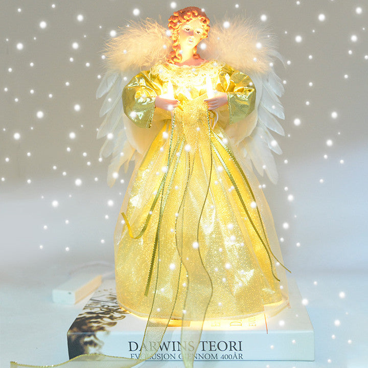 Angel Tree Topper with Animated Fiber Optic Wings and Warm White Star, Adapter Powered