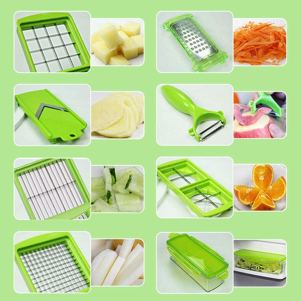 Vegetable Slicer with 8 Interchangeable Blades and Hand Guard, Built-in Container