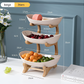 Three-Tier Serving Tray with Wooden Frame and Plastic Trays