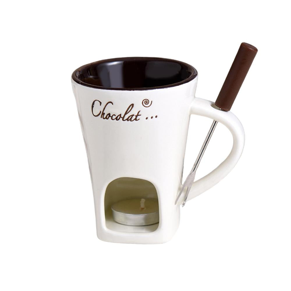 Chocolate Fondue Cup with Candle Holder and Stainless Steel Fork