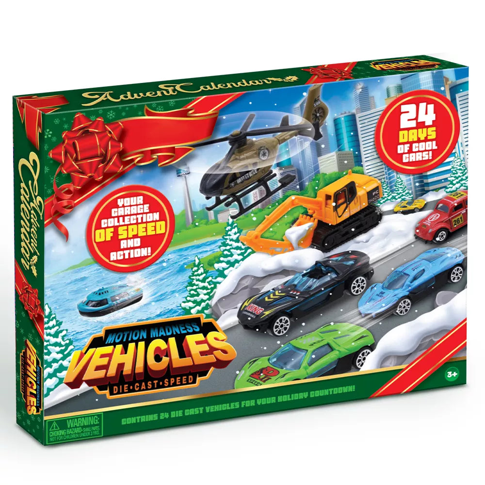 24 Diecast Cars Advent Calendar with Numbered Doors and Varied Vehicle Types