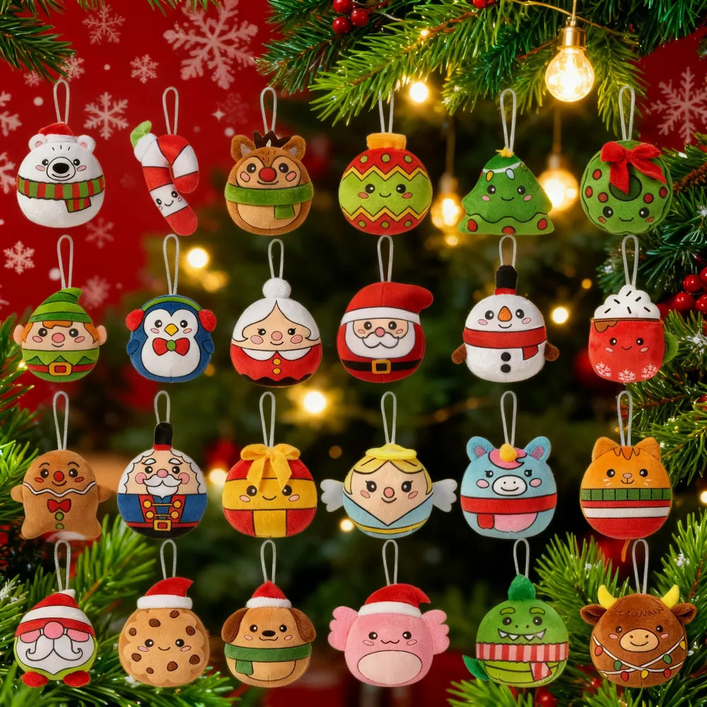 24-Piece Mini Plush Advent Calendar with Hanging Lanyards and Holiday Characters for Kids