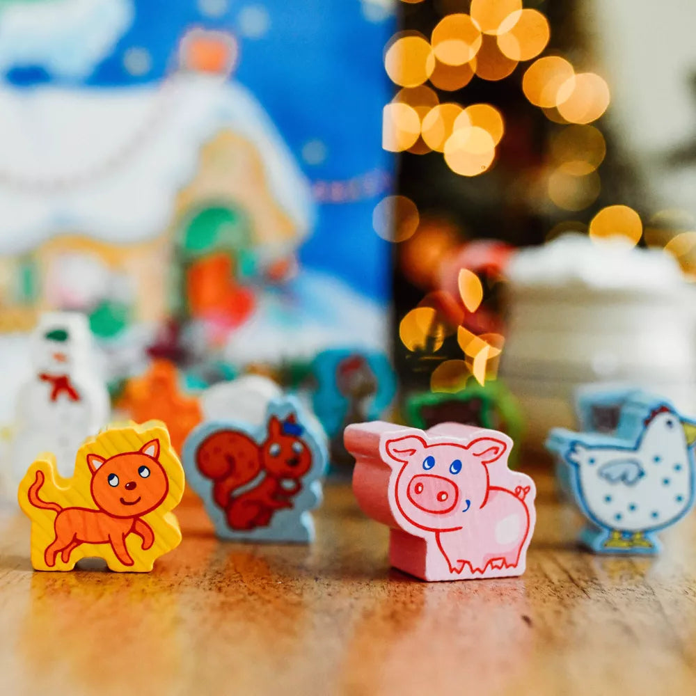 Wooden Advent Calendar with 24 Farmyard Animals and Story Book for Toddlers