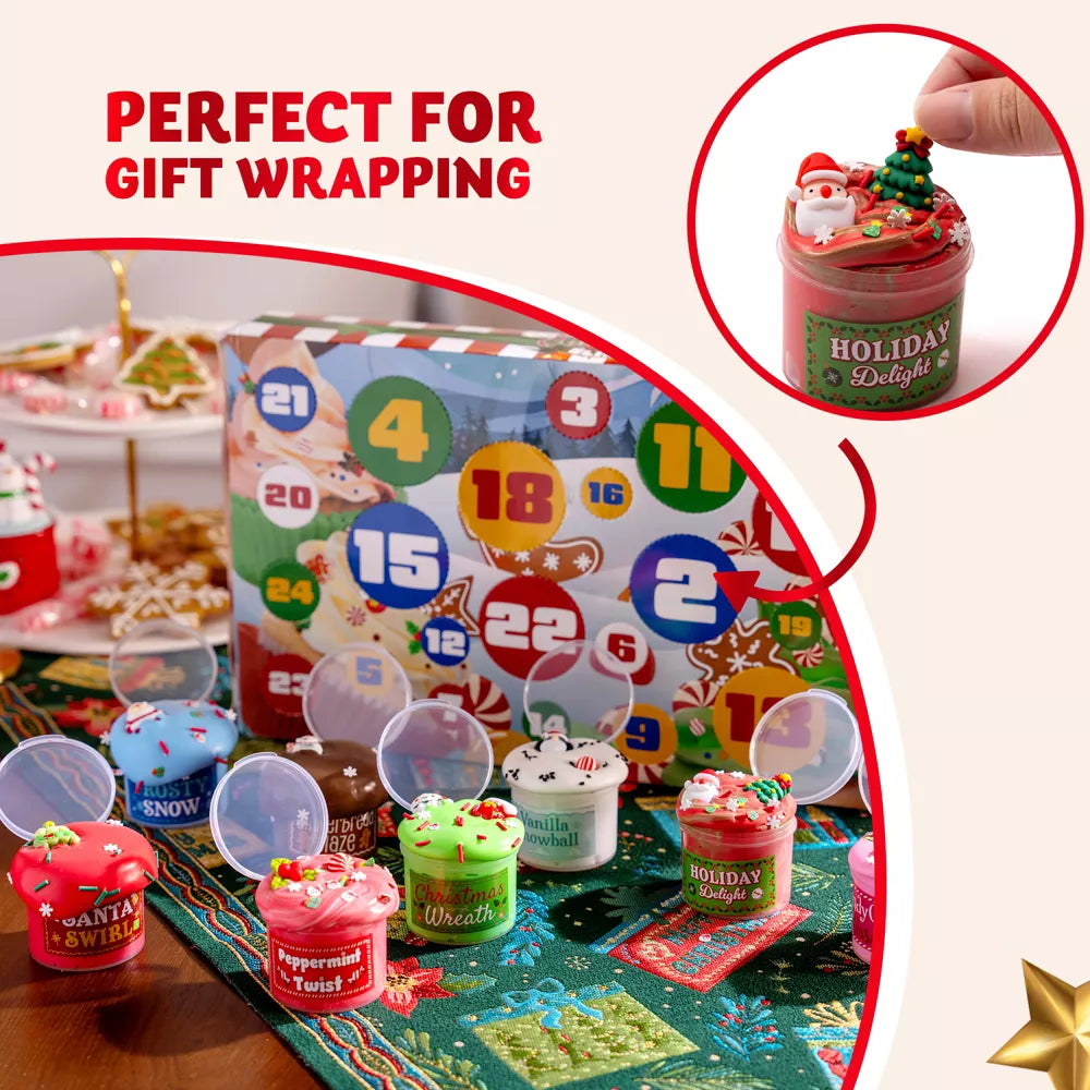 Slime Advent Calendar with 24 Daily Surprises and Holiday Charms, Festive Sprinkles