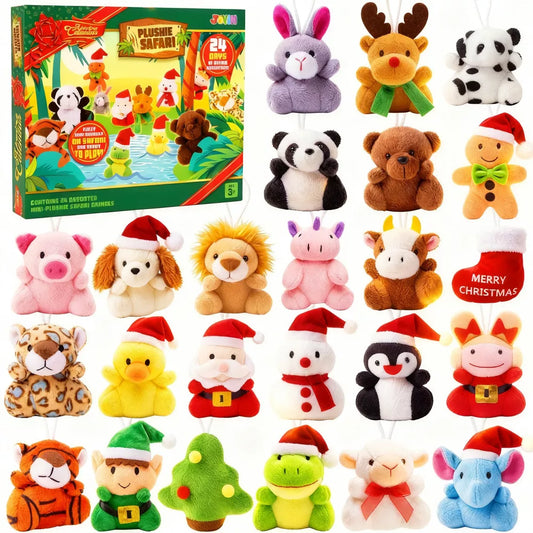 24 Mini Stuffed Animals Advent Calendar with Numbered Doors and Holiday Characters