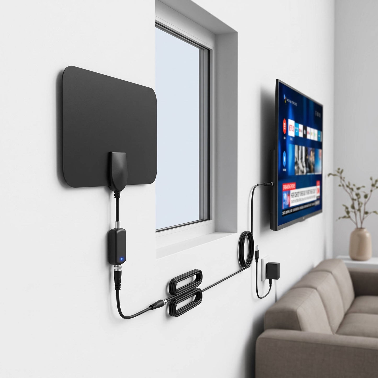 300 Miles Indoor Digital Amplified HDTV Antenna with Signal Booster for Local Channels