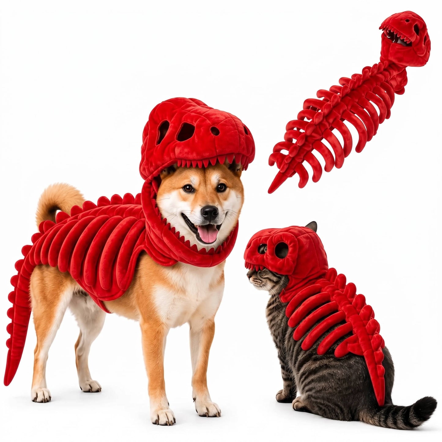 Dinosaur Skeleton Costume for Dogs and Cats, Halloween Pet Costume for Parties and Dress Up