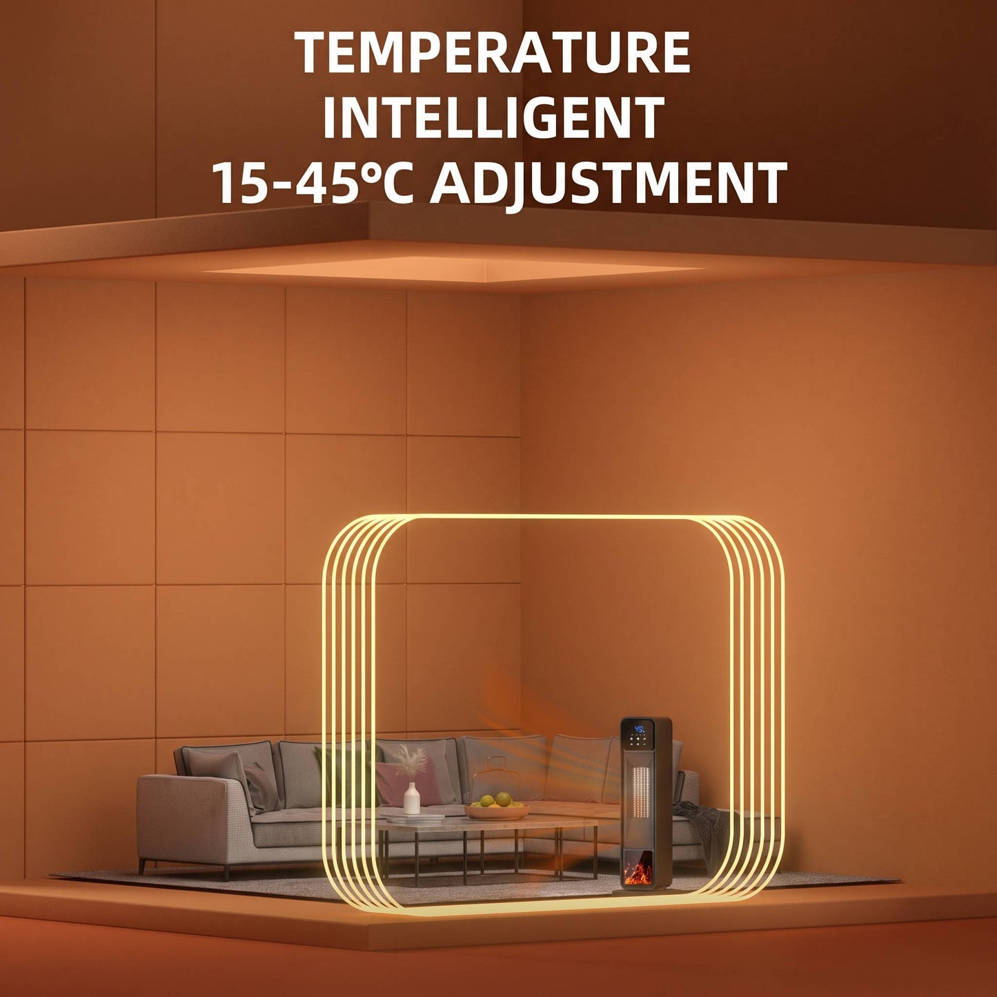Oscillating Ceramic Space Heater, Electric Tower Heater with 3D Flame and Remote for Large Room Bedroom Office Home
