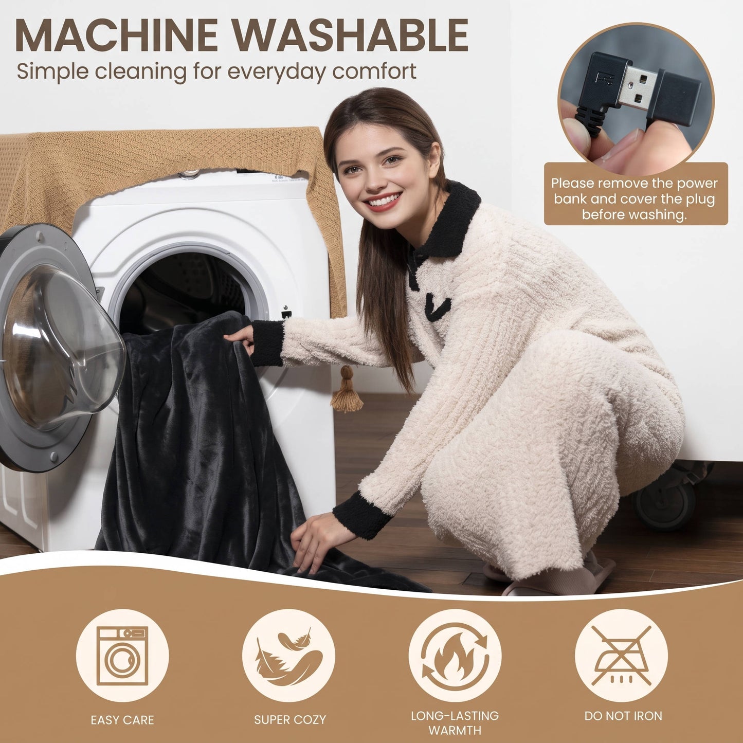 Cordless Heated Blanket with Hood, Rechargeable Wearable Throw with 9 Heating Zones & 3 Heat Levels for Camping
