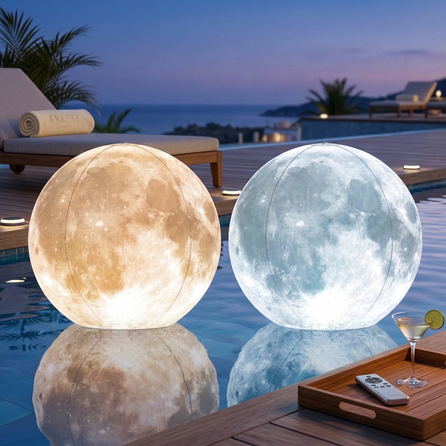 Full Moon Floating Pool Lights, Solar Powered, 14" Inflatable Light Up Pool Balls for Swimming Pool, Solar Pool Lights That Float