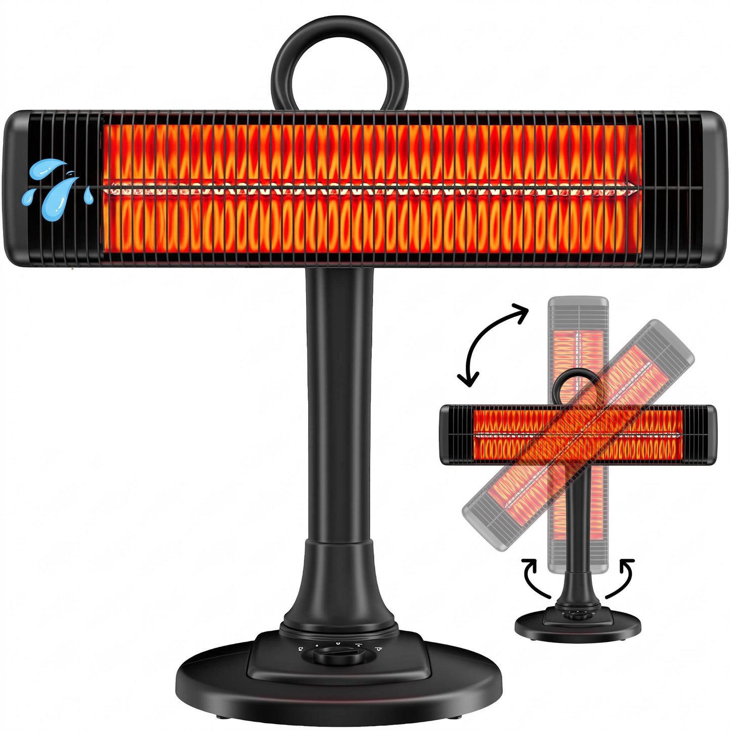 Outdoor Infrared Patio Heater, 500W/1000W Portable Electric Floor Heater with Carbon Fiber Tube, Waterproof Overheat Protection