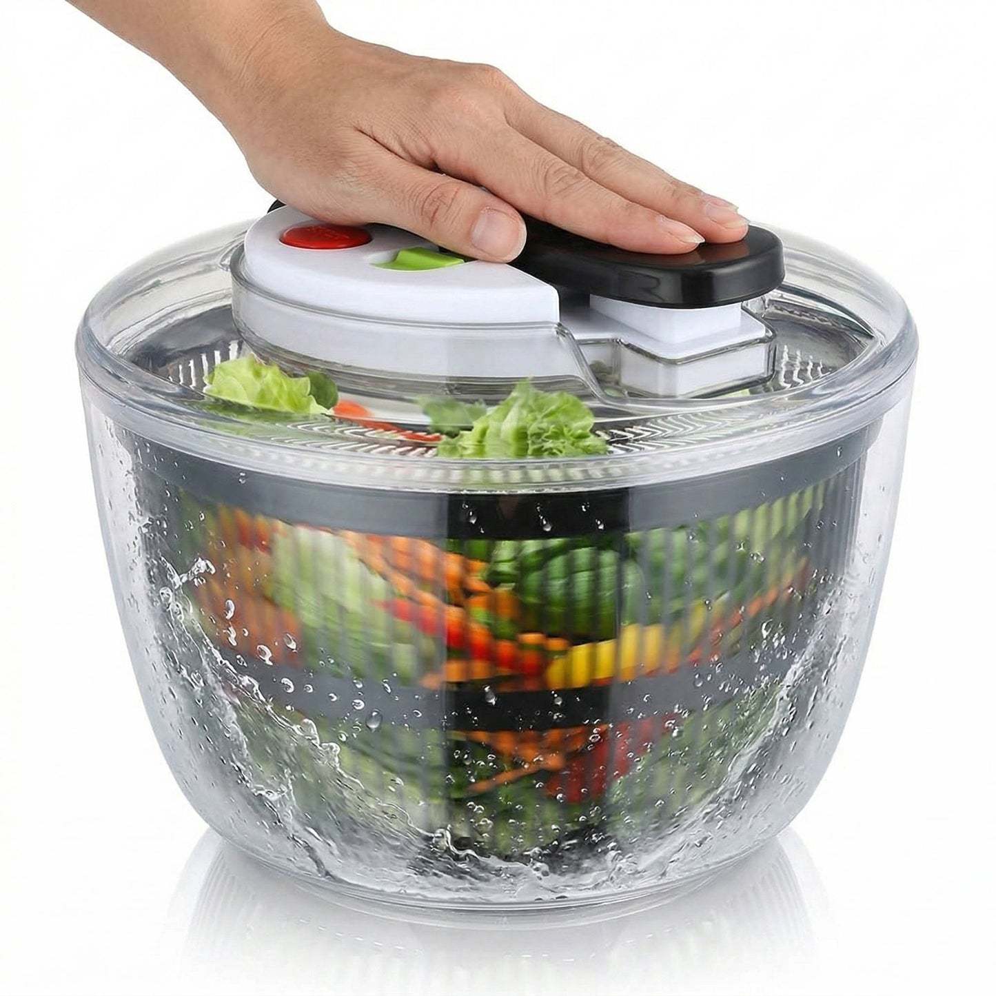 3L One Handed Press Salad Spinner, Large Lettuce & Vegetable Washer Dryer with Brake Button, BPA Free Mixer & Drainer