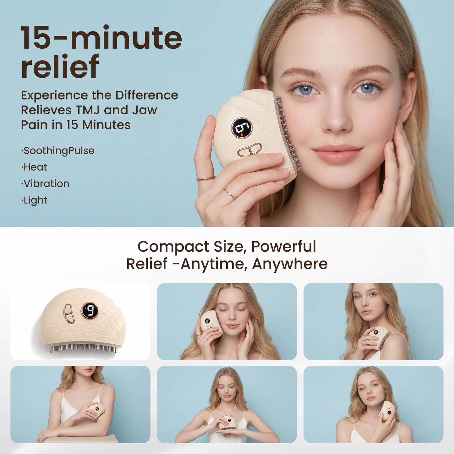 Heated Jaw & Neck Massager, Jaw Massage Tool with Vibration, Ergonomic Multi Point Design