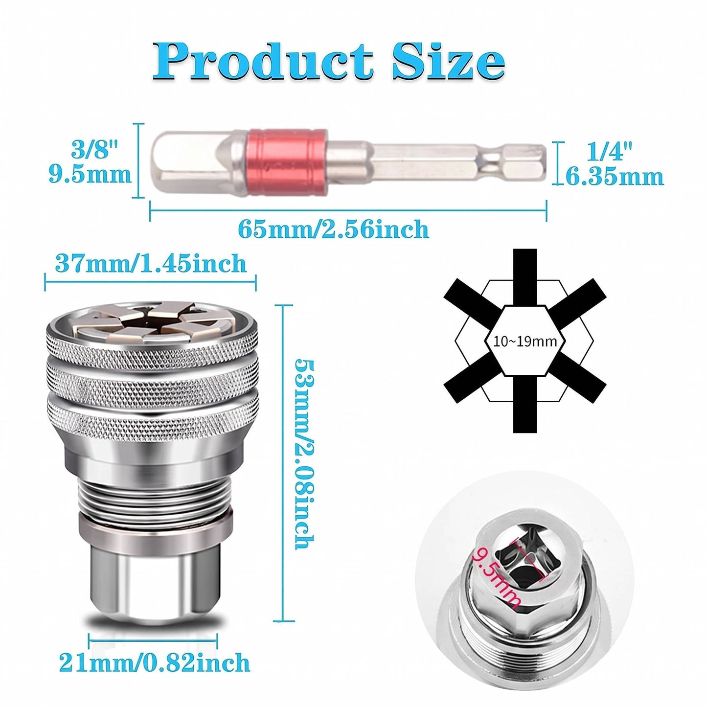 Universal Socket Wrench Tool, Adjustable Multi Function Socket for Ratchet, Torque Wrench & Power Drill