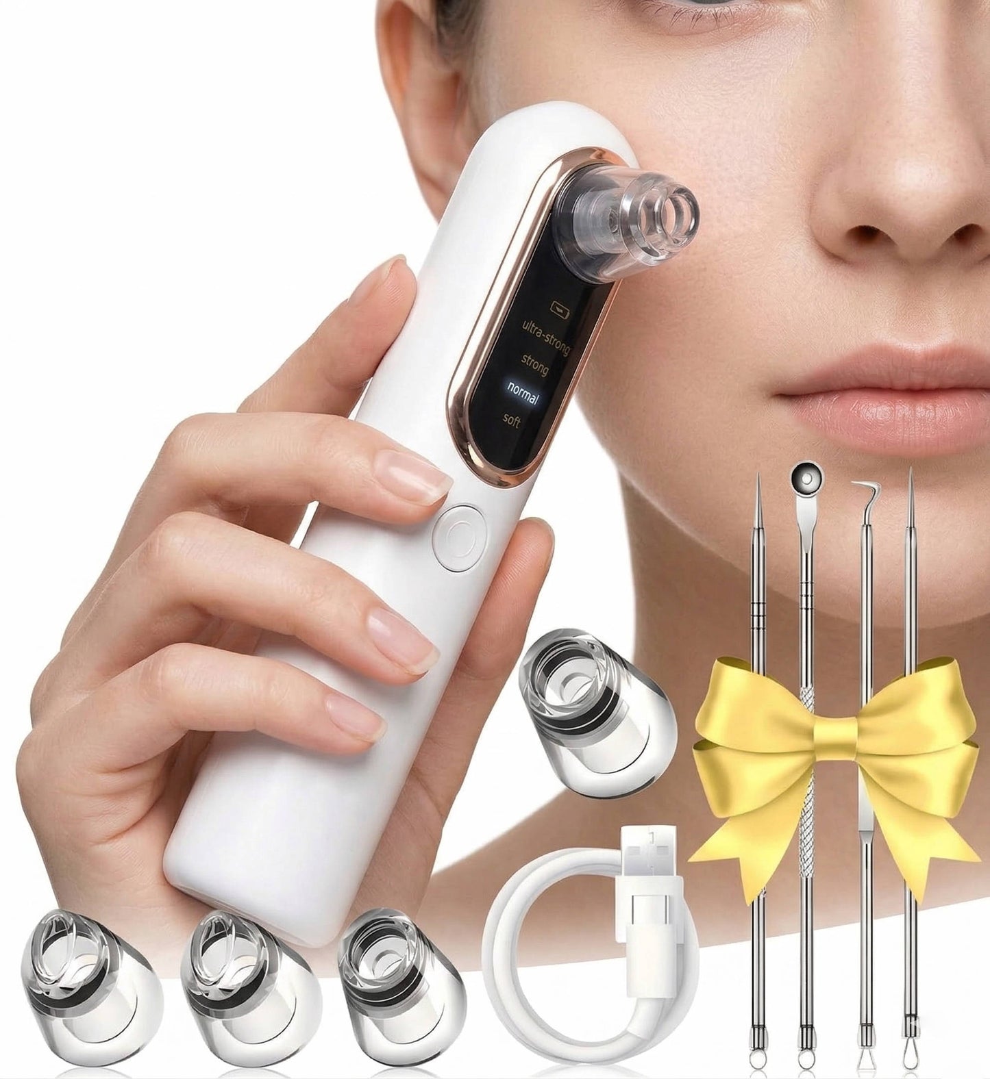 Blackhead Remover Pore Vacuum, Black Head Remover for Face with LCD Screen, 4 Suction Levels and 5 Replaceable Heads