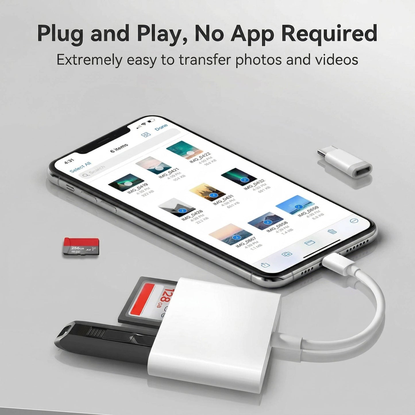 2 in 1 iPhone SD Card Reader, OTG USB Camera Adapter for iPad, Plug & Play Trail Cam Viewer, Lightning Interface
