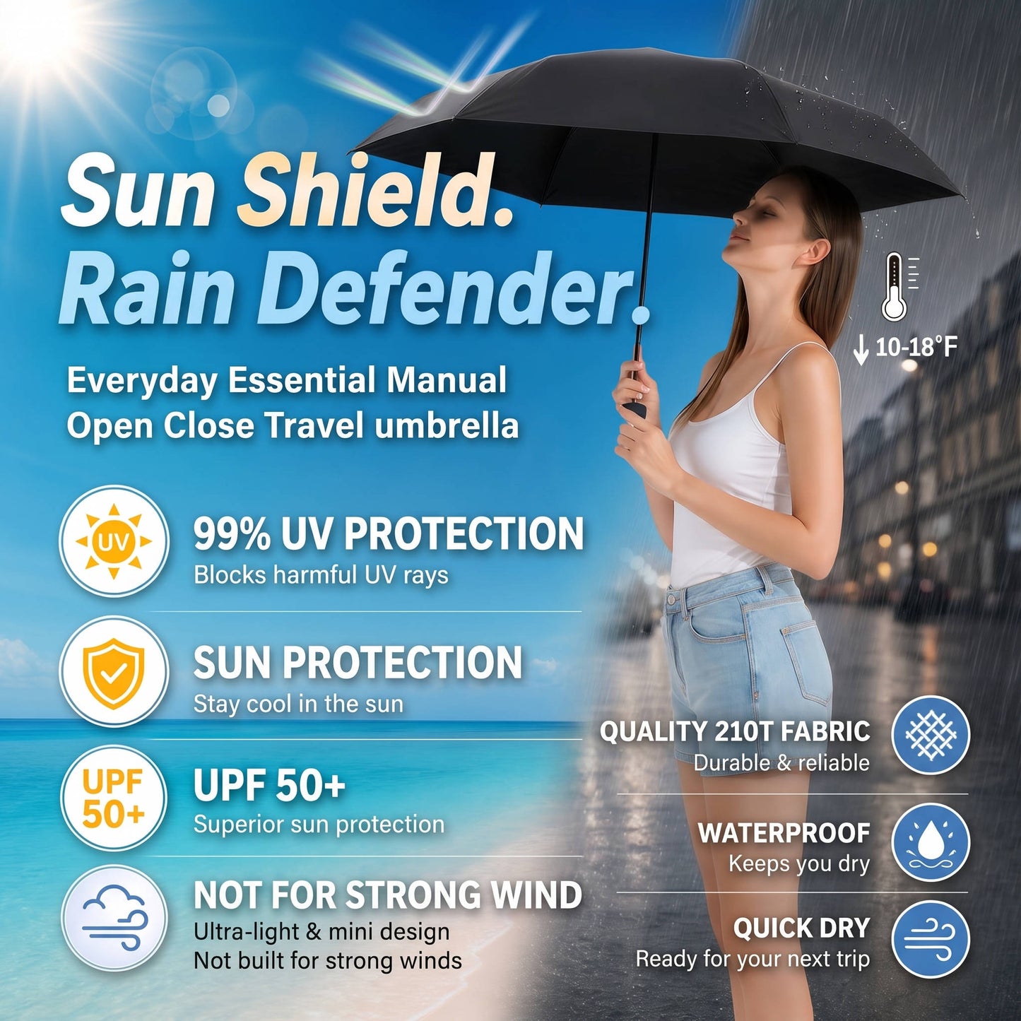 Mini Travel Umbrella, Compact Pocket Size Umbrella with UV Sun Protection for Travel and Daily Use