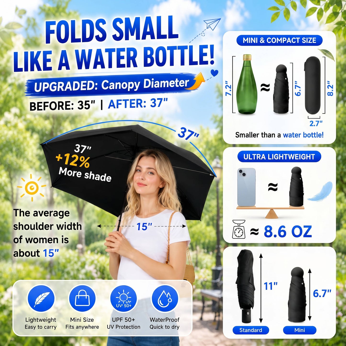 Mini Travel Umbrella, Compact Pocket Size Umbrella with UV Sun Protection for Travel and Daily Use