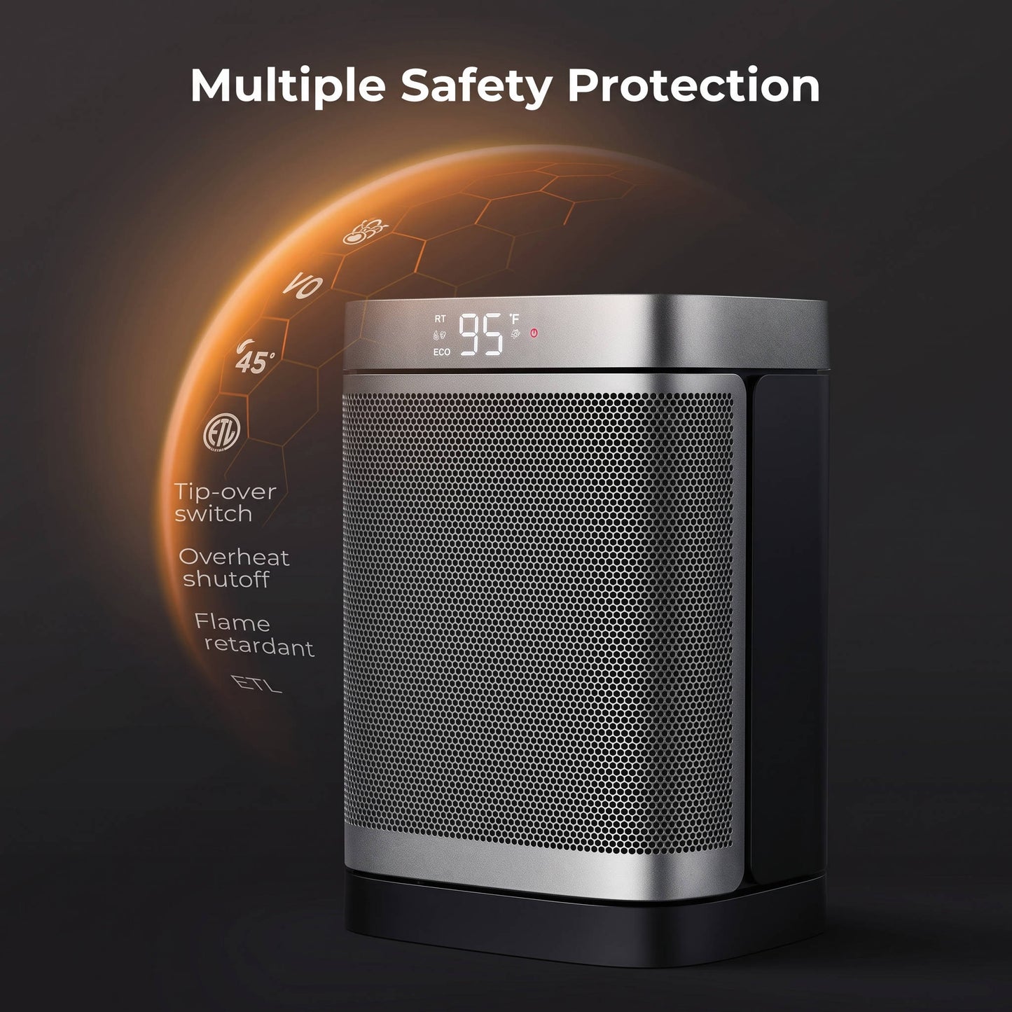 Portable Space Heater, Electric Indoor Heater with 70° Oscillation & Remote Control for Home, Office & Bedroom