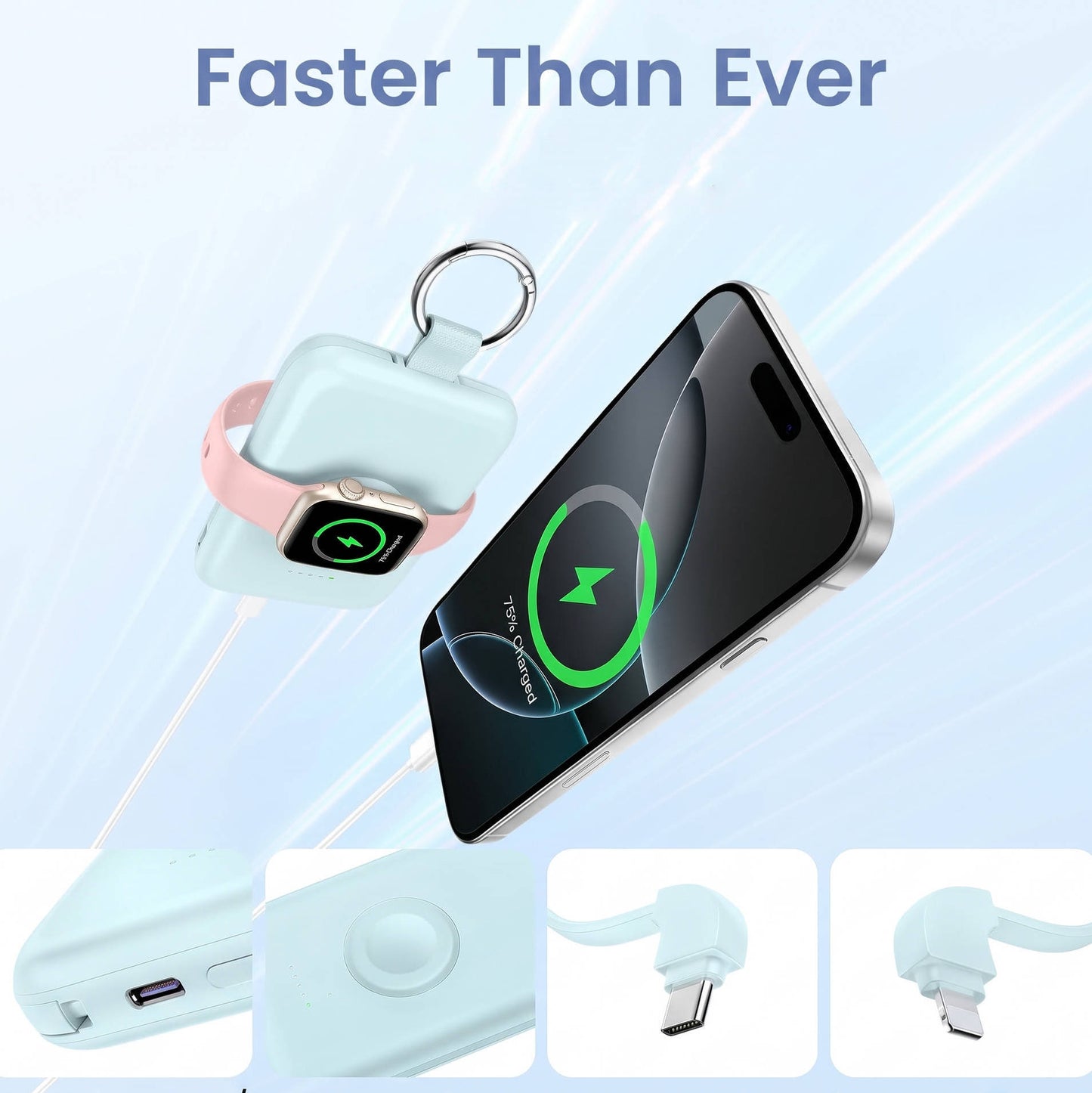 5000mAh Portable Power Bank, Compact Charger with Built In Cables for iPhone Apple Watch AirPods and Travel