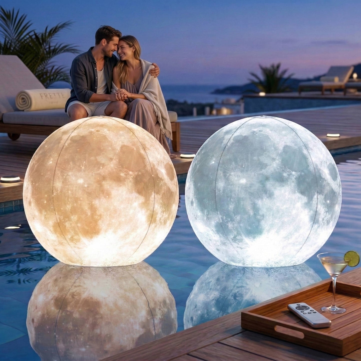 Full Moon Floating Pool Lights, Solar Powered, 14" Inflatable Light Up Pool Balls for Swimming Pool, Solar Pool Lights That Float