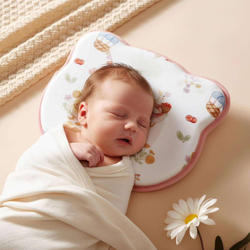 Infant Head Support Pillow with U-Shaped Groove and Silicone Core, Machine Washable