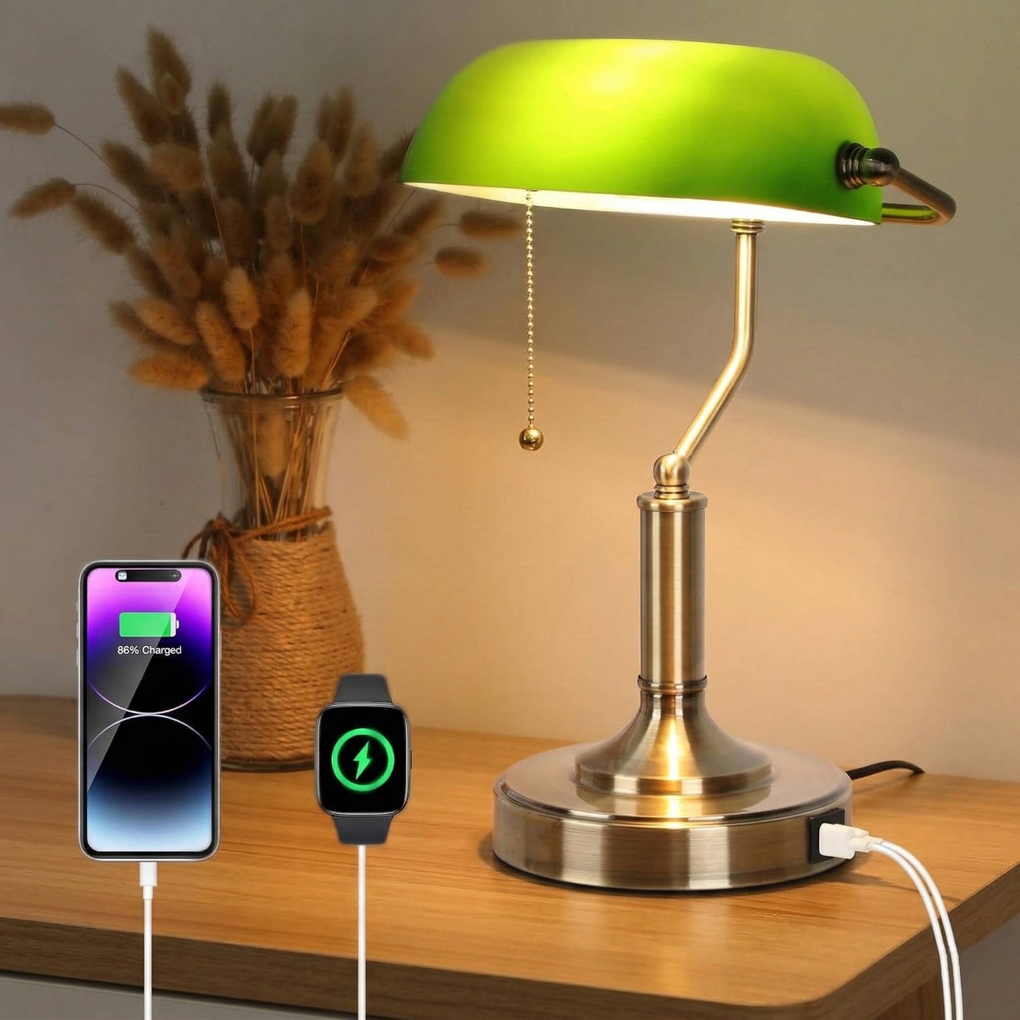 Vintage Bankers Desk Lamp, Retro Green Table Lamp