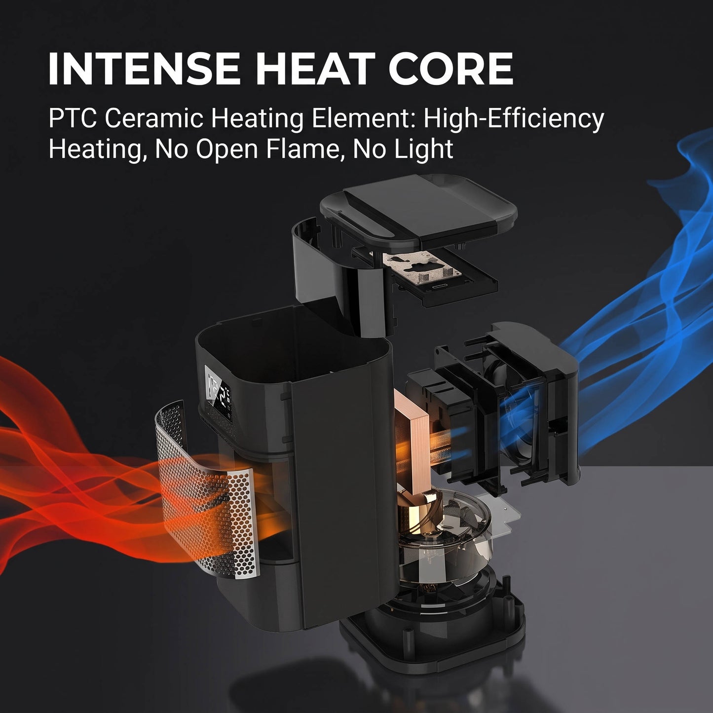 Portable Electric Space Heater, PTC Ceramic Desktop Heater with Digital Display and Thermostat for Bedroom Office Home