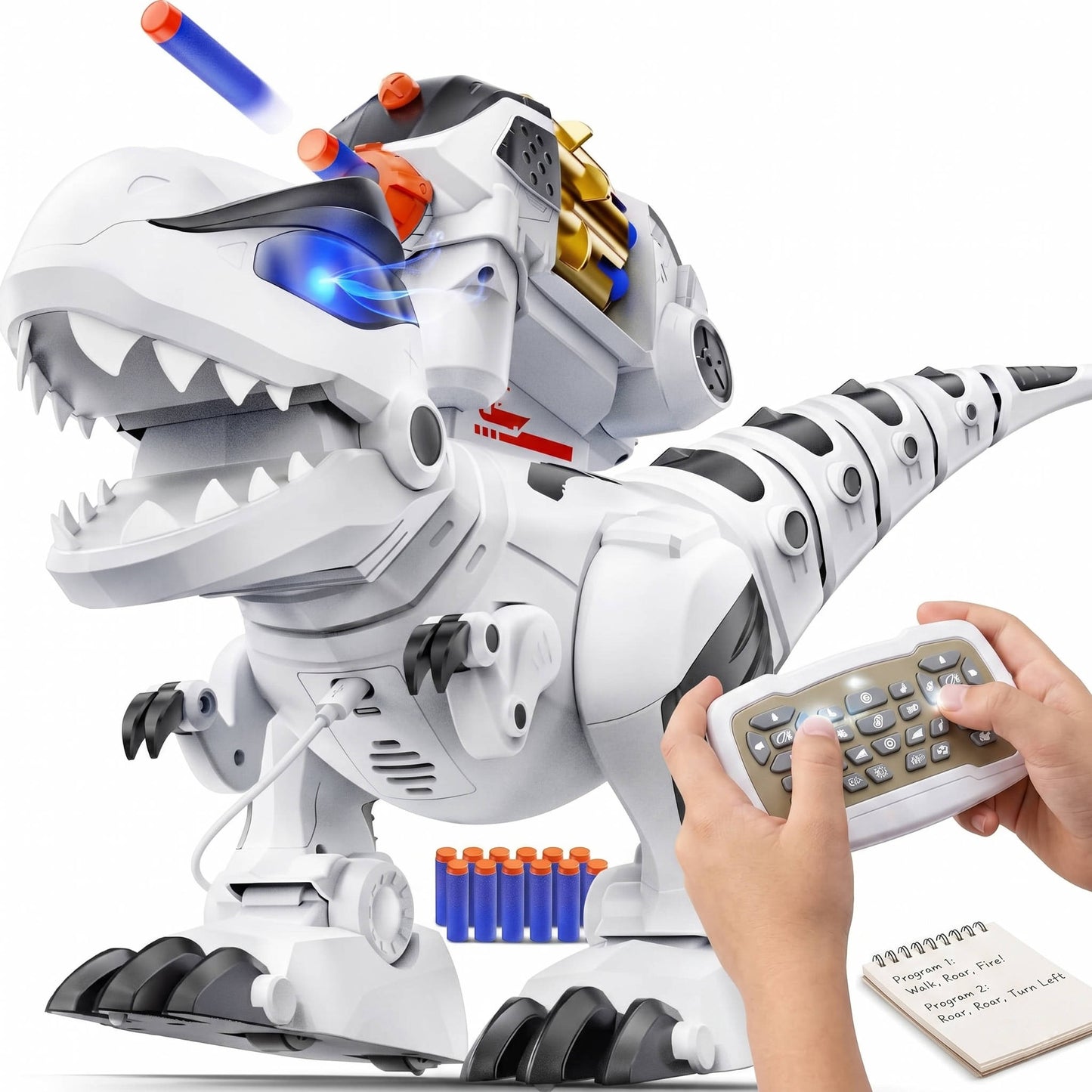 Large Rechargeable Remote Control Robot Dinosaur for Kids, STEM Programmable Interactive Dinosaur Toy with Sound Effects, Birthday Gift for Boys and Girls