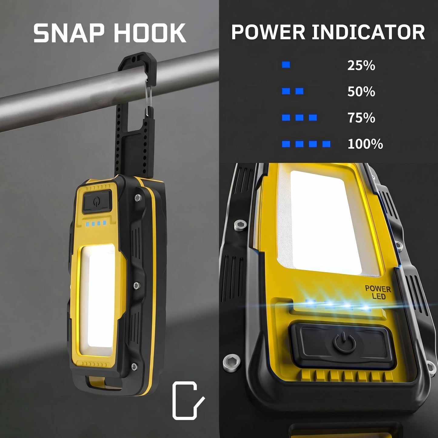 1000 Lumen Magnetic LED Work Light, 4800mAh Rechargeable Battery with 180 Degree Rotating Hook for Car Repair and Emergencies
