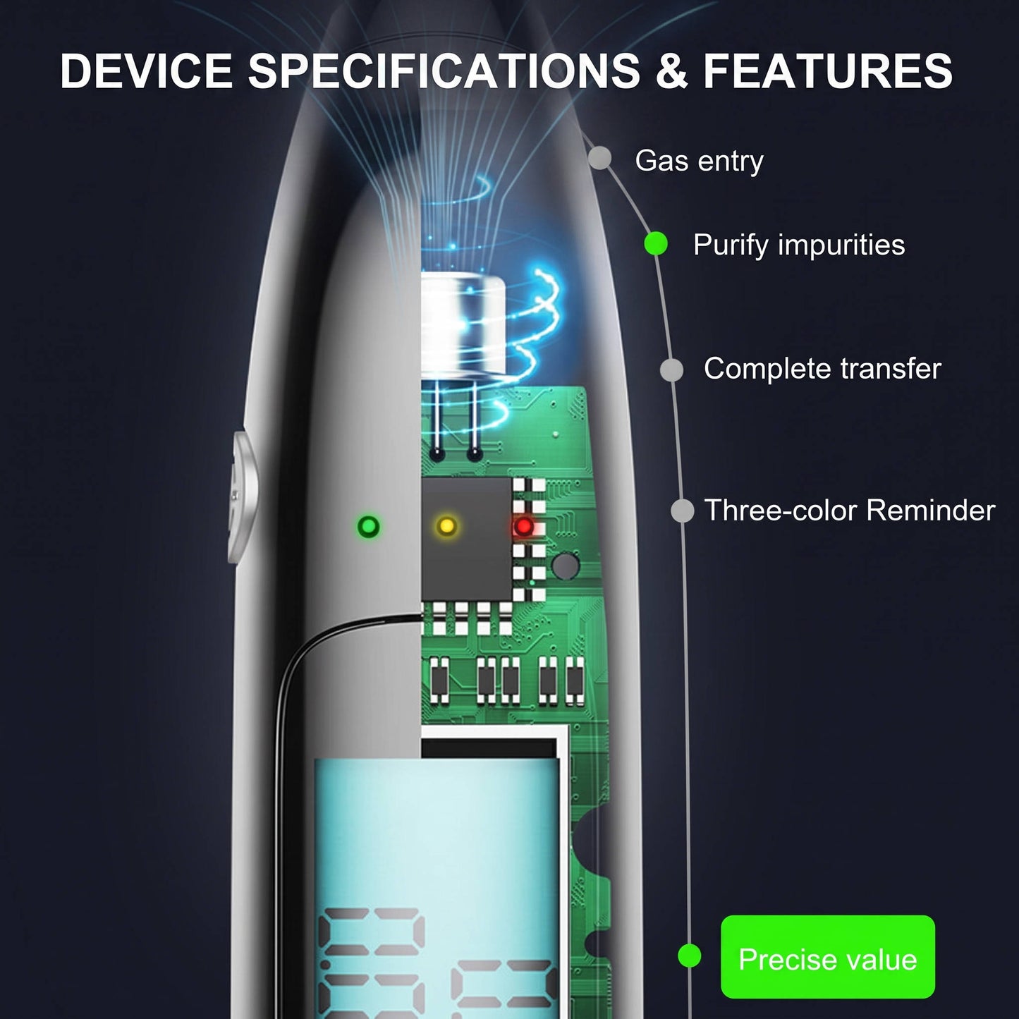 Digital Breathalyzer, Contactless Portable BAC Tester with 2.7K Display, Personal Alcohol Tester